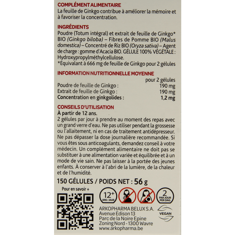 Arkocaps Ginkgo bio 150 Capsules - DrogistWereld