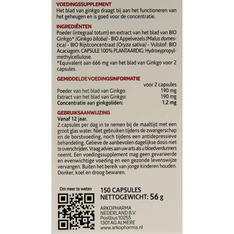 Arkocaps Ginkgo bio 150 Capsules - DrogistWereld