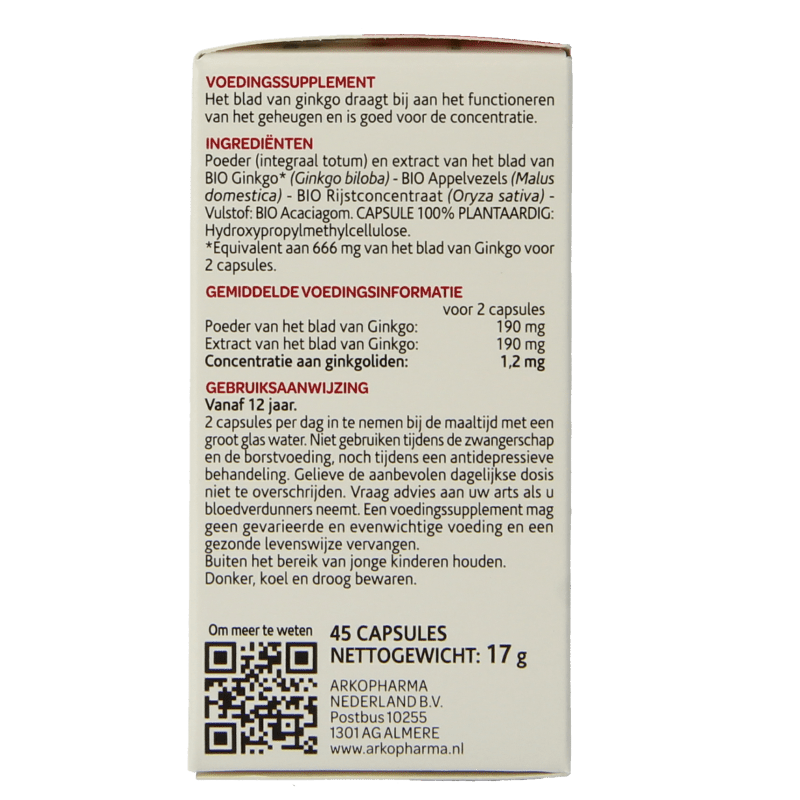 Arkocaps Ginkgo bio 45 Capsules - DrogistWereld