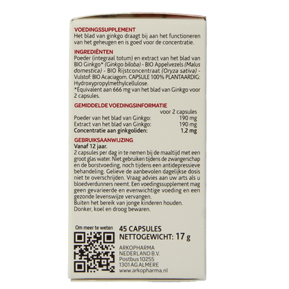 Arkocaps Ginkgo bio 45 Capsules - DrogistWereld