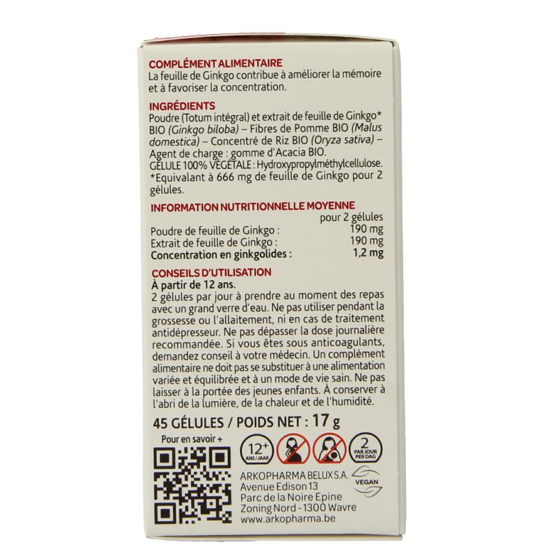 Arkocaps Ginkgo bio 45 Capsules - DrogistWereld