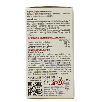 Arkocaps Ginkgo bio 45 Capsules - DrogistWereld