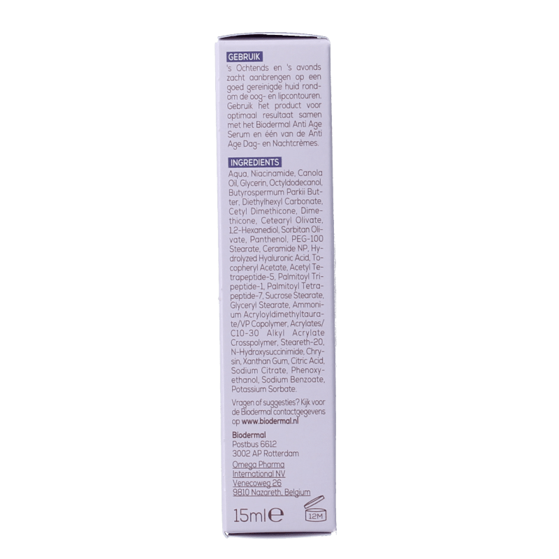 Biodermal Anti age oog - en lipcontour creme 15 Milliliter - DrogistWereld