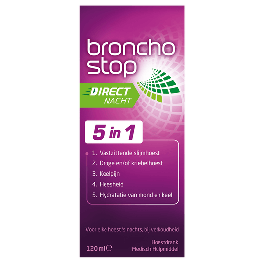 Bronchostop Hoestdrank direct nacht 5 in 1 120 Milliliter - DrogistWereld