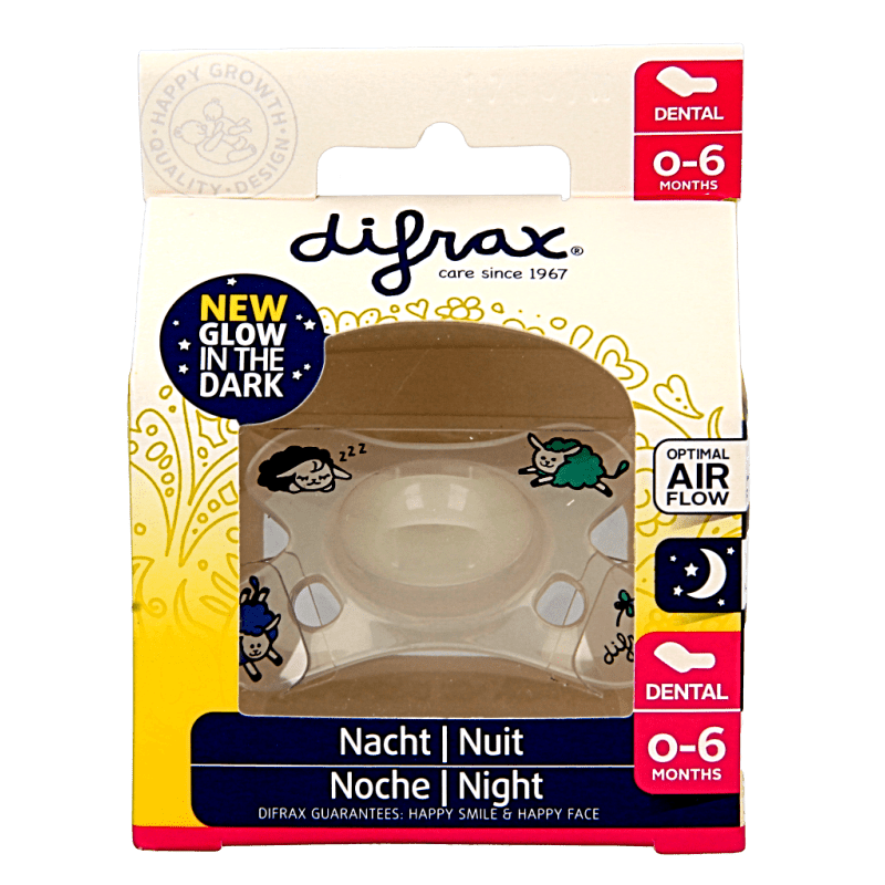 Difrax Fopspeen dental 0 - 6 maanden glow in the dark 1 Stuks - DrogistWereld