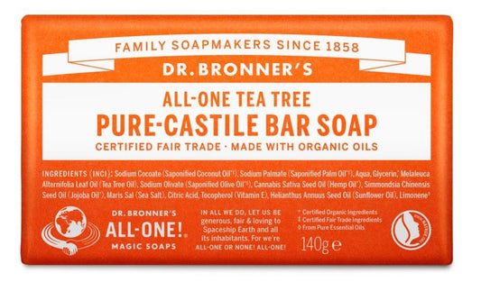 Dr Bronners Barsoap tea tree 140 Gram - DrogistWereld
