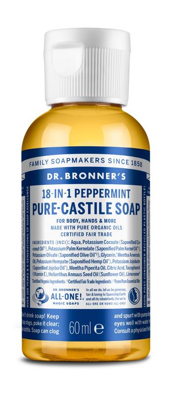 Dr Bronners Liquid soap peppermint 60 Milliliter - DrogistWereld