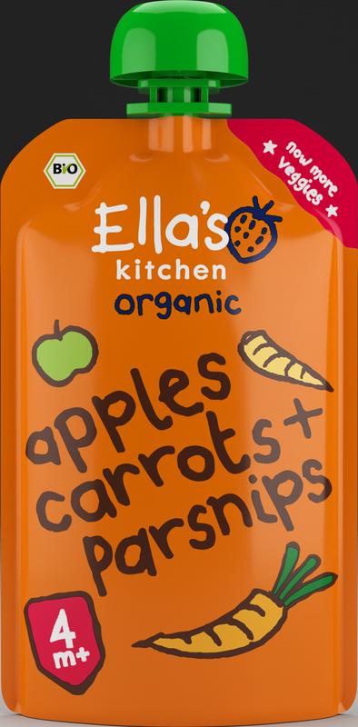 Ella's Kitchen Apples carrots & parsnips 4+ maanden knijpz bio 120 Gram - DrogistWereld