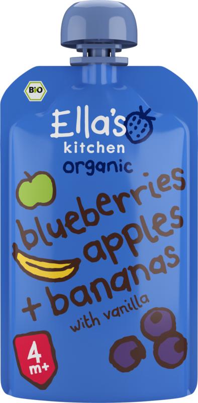 Ella's Kitchen Blueberries apples & bananas & vanille 4+ mnd bio 120 Gram - DrogistWereld