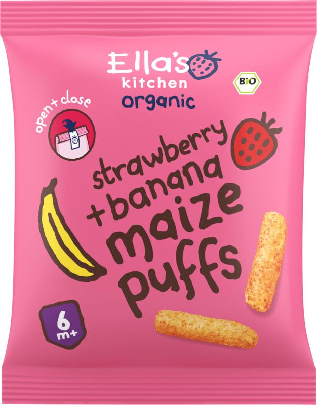Ella's Kitchen Maize puffs aardbei/banaan 6+ maanden bio 20 Gram - DrogistWereld
