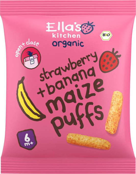 Ella's Kitchen Maize puffs aardbei/banaan 6+ maanden bio 20 Gram - DrogistWereld