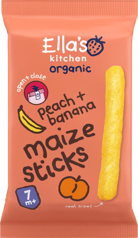 Ella's Kitchen Maize sticks peach banana 7+ maanden bio 16 Gram - DrogistWereld