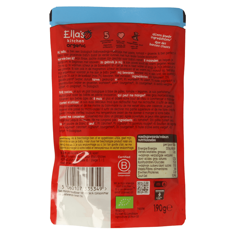 Ella's Kitchen Pasta heleboel groente 8+ maanden bio 190 Gram - DrogistWereld