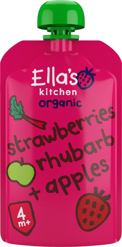 Ella's Kitchen Strawberry rhubarb & apples 4+ mnd knijpz bio 120 Gram - DrogistWereld