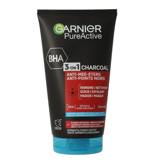 Garnier SkinActive pure active 3 - in - 1 charcoal reiniging 150 Milliliter - DrogistWereld