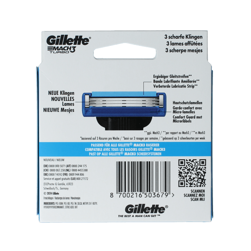 Gillette Mach 3 turbo blades 12 Stuks - DrogistWereld