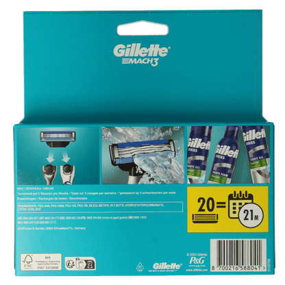 Gillette Mach3 blades 20 Stuks - DrogistWereld