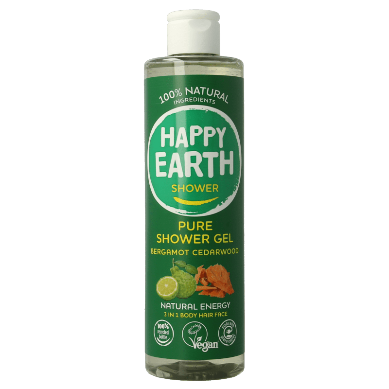 Happy Earth Douchegel bergamot cedarwood 300 Milliliter - DrogistWereld
