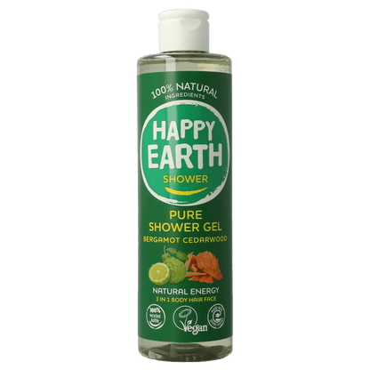 Happy Earth Douchegel bergamot cedarwood 300 Milliliter - DrogistWereld