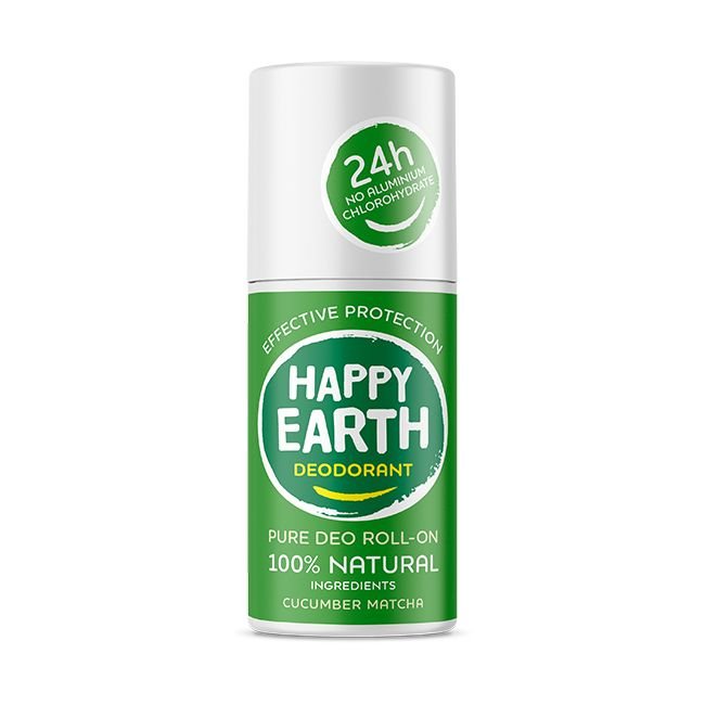Happy Earth Pure deodorant roll - on cucumber matcha 75 Milliliter - DrogistWereld