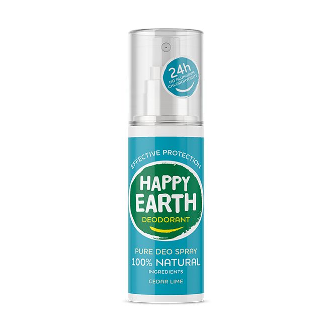 Happy Earth Pure deodorant spray cedar lime 100 Milliliter - DrogistWereld