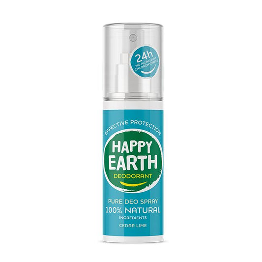 Happy Earth Pure deodorant spray cedar lime 100 Milliliter - DrogistWereld