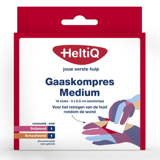 Heltiq Gaaskompres 8.5 x 5cm zestientje 16 Stuks - DrogistWereld