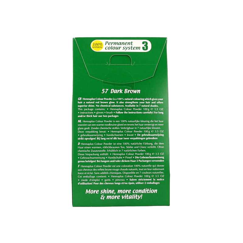 Henna Plus Colour powder 57 dark brown 100 Gram - DrogistWereld