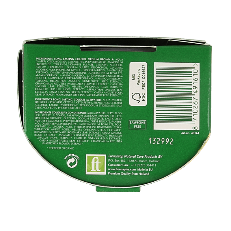 Henna Plus Long lasting colour 4 medium brown 100 Milliliter - DrogistWereld