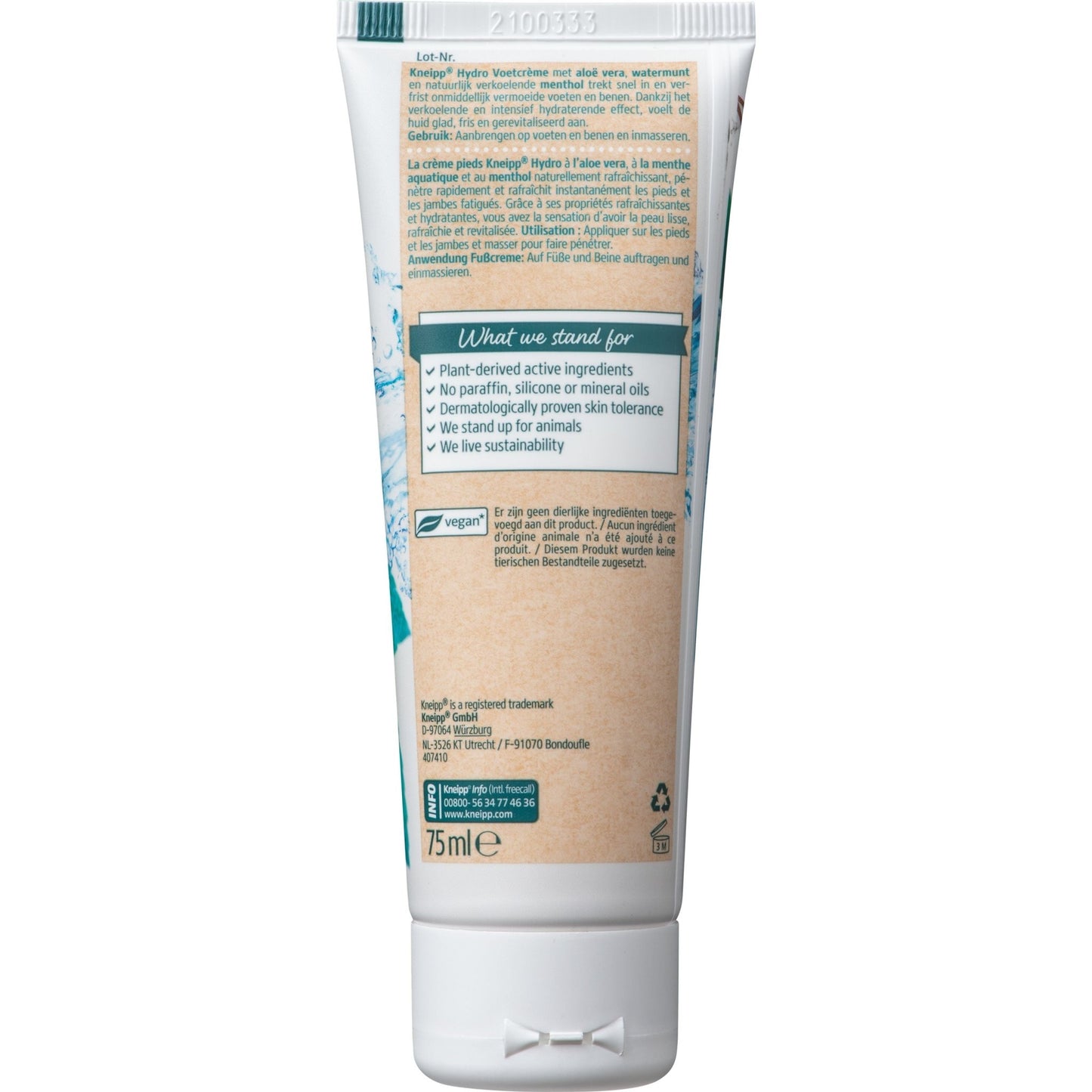 Kneipp Foot care hydro voetcreme aloe vera watermunt 75 Milliliter - DrogistWereld