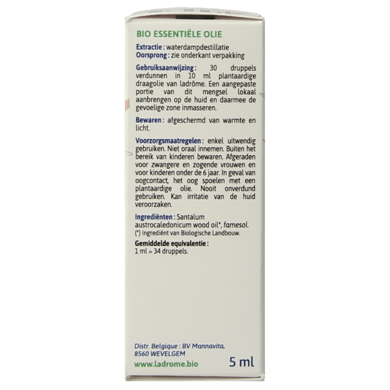 Ladrome Sandelhout olie bio 5 Milliliter - DrogistWereld