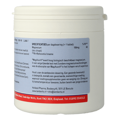Lamberts MagAsorb (magnesium citraat) 150mg 180 Tabletten - DrogistWereld