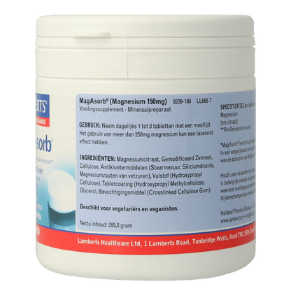 Lamberts MagAsorb (magnesium citraat) 150mg 180 Tabletten - DrogistWereld