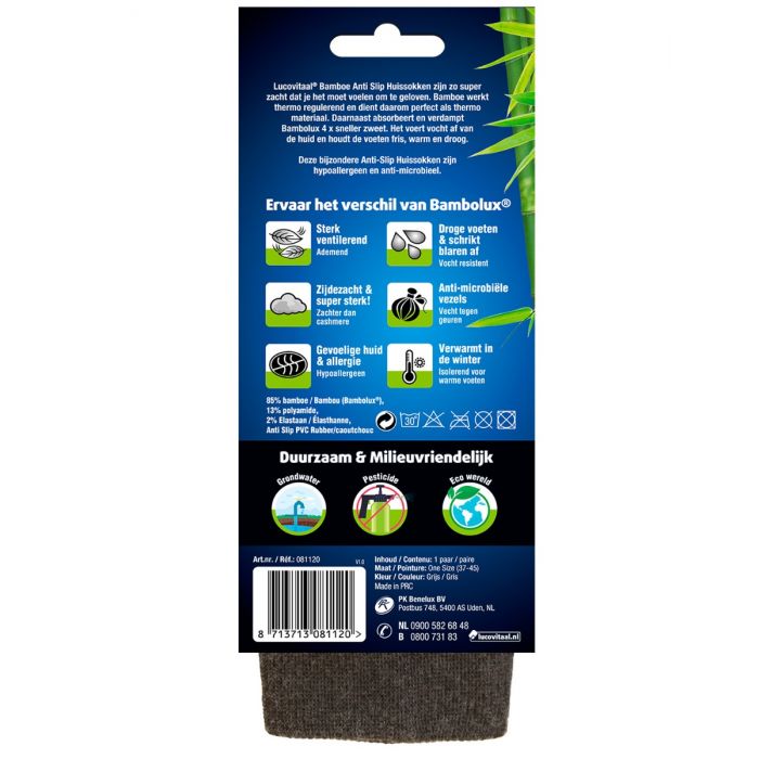 Lucovitaal Bamboe huissokken anti slip one size 1 Paar - DrogistWereld