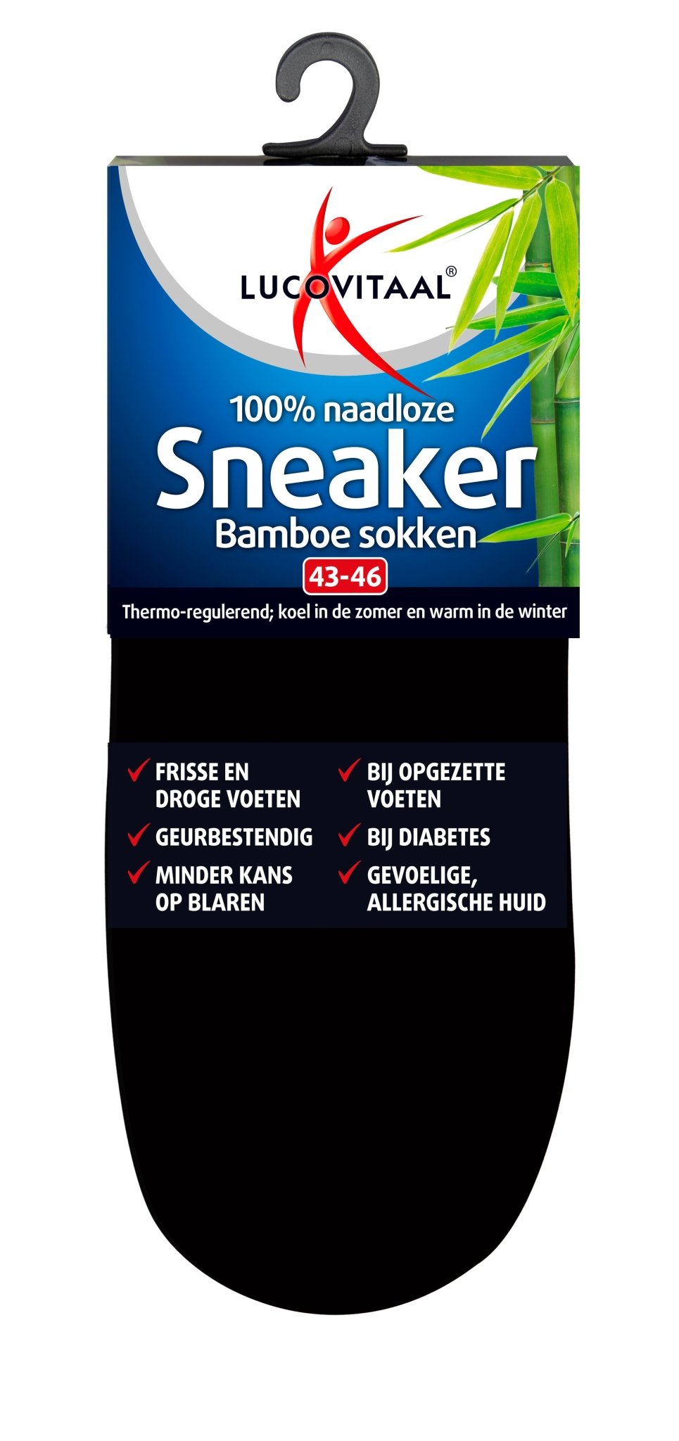 Lucovitaal Bamboe sneakersok zwart maat 43 - 46 1 Paar - DrogistWereld
