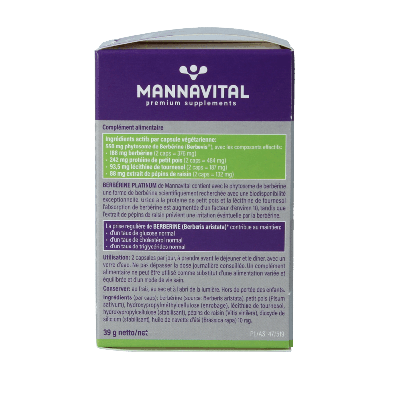 Mannavital Berberine platinum 60 Vegetarische capsules - DrogistWereld