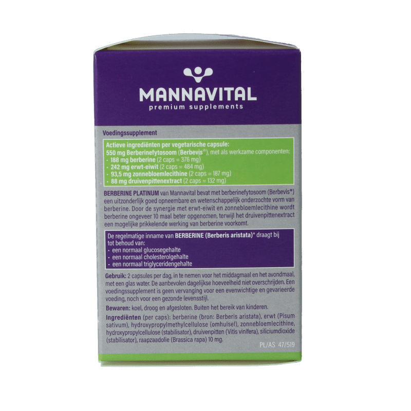 Mannavital Berberine platinum 60 Vegetarische capsules - DrogistWereld