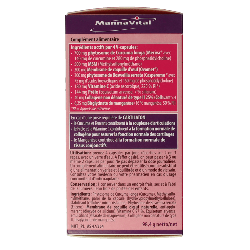 Mannavital Cartilaton 120 Vegetarische capsules - DrogistWereld