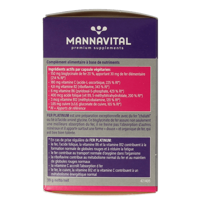Mannavital IJzer platinum 60 Vegetarische capsules - DrogistWereld