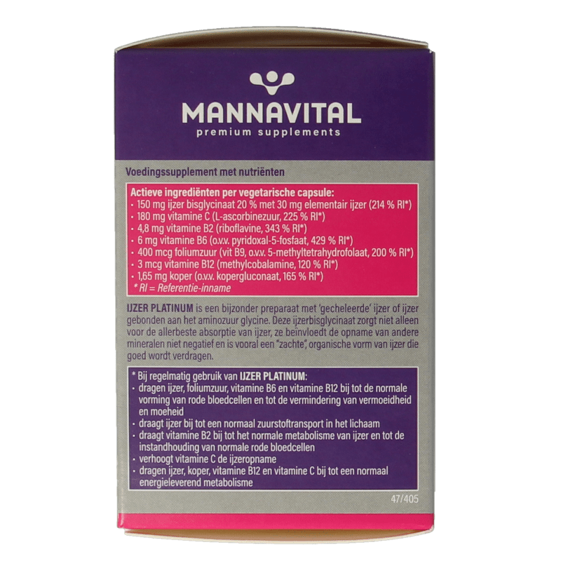 Mannavital IJzer platinum 60 Vegetarische capsules - DrogistWereld