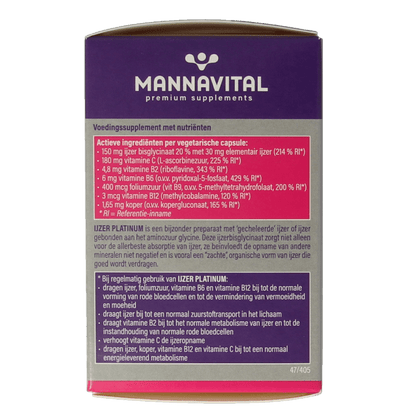 Mannavital IJzer platinum 60 Vegetarische capsules - DrogistWereld