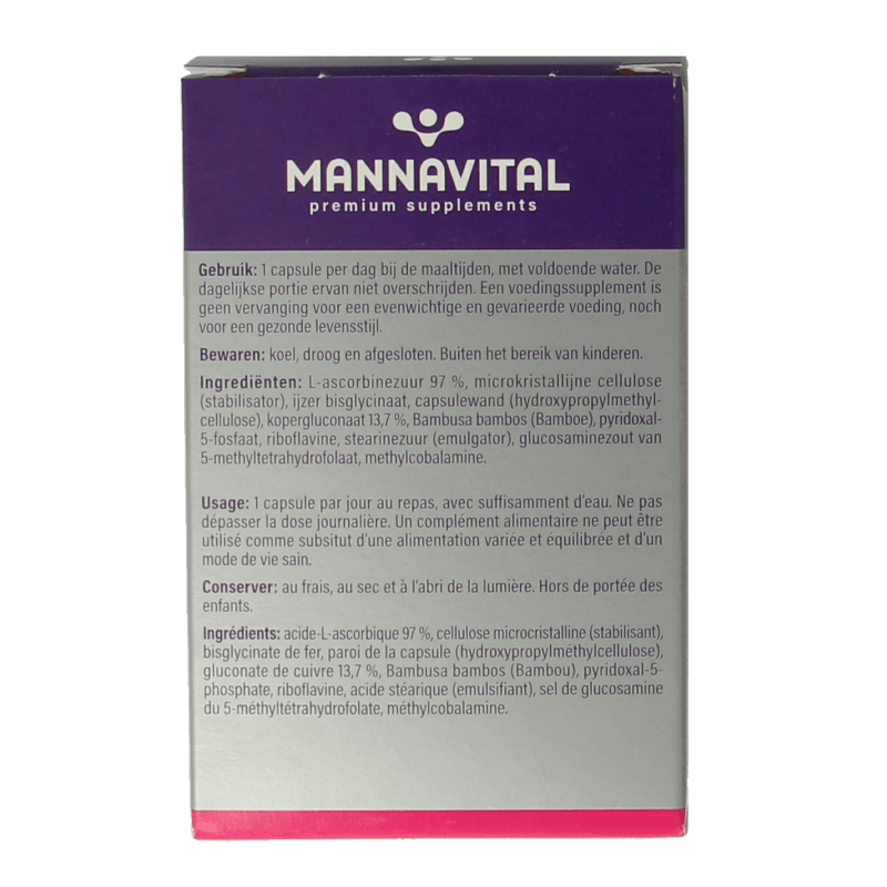 Mannavital IJzer platinum 60 Vegetarische capsules - DrogistWereld