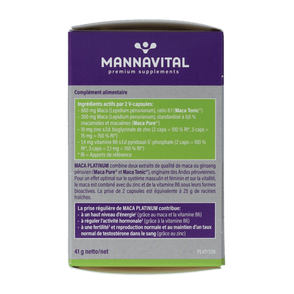 Mannavital Maca platinum 60 Vegetarische capsules - DrogistWereld