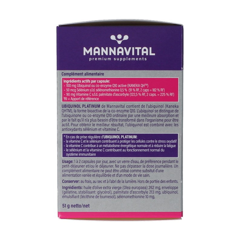 Mannavital Ubiquinol platinum 60 Capsules - DrogistWereld