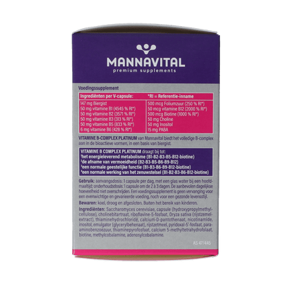 Mannavital Vitamine B complex platinum 60 Vegetarische capsules - DrogistWereld