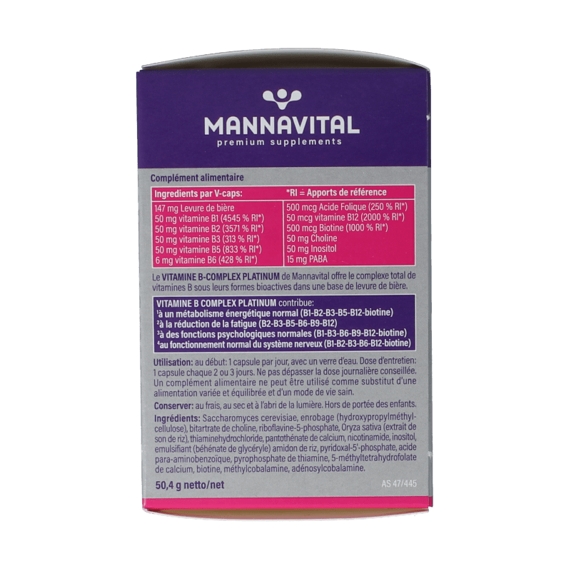 Mannavital Vitamine B complex platinum 60 Vegetarische capsules - DrogistWereld