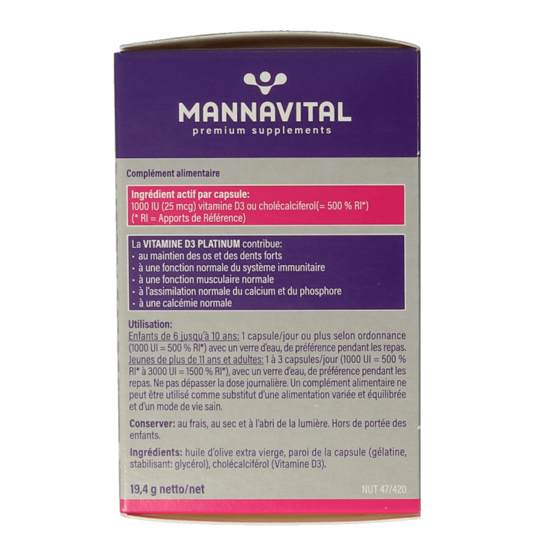 Mannavital Vitamine D3 platinum 90 Capsules - DrogistWereld