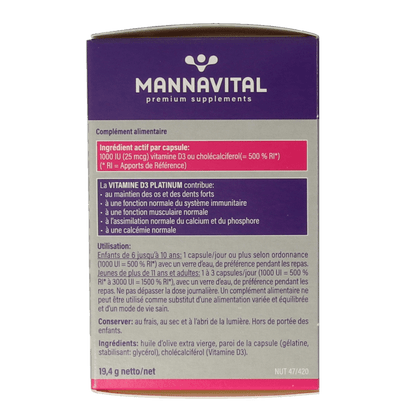 Mannavital Vitamine D3 platinum 90 Capsules - DrogistWereld