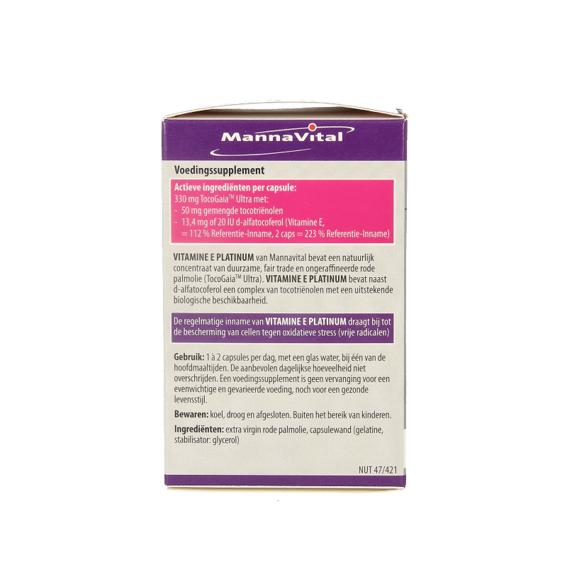 Mannavital Vitamine E platinum 60 Vegetarische capsules - DrogistWereld