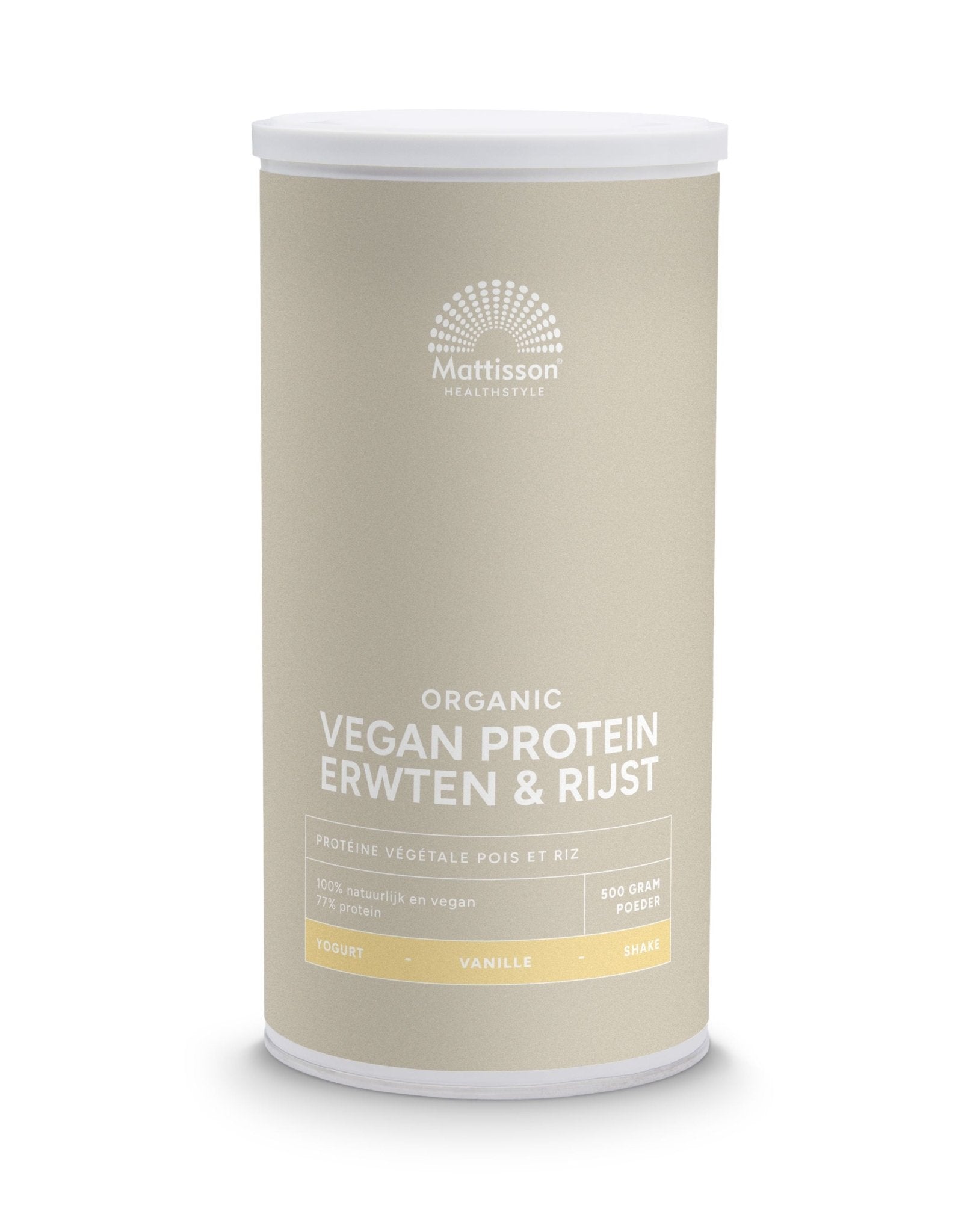 Mattisson Vegan protein erwten & rijst vanille bio 500 Gram - DrogistWereld